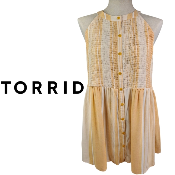 torrid Tops - Torrid Yellow and Cream Sleeveless Button-Down Top